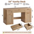thumbnail image 3 of Joaxswe 56" Computer Desk, Boho Rattan Study Table with 3 Drawers & 2 Storage Cabinets, Rustic Farmhouse Work Desk for Office, Bedroom, Natural, 3 of 10