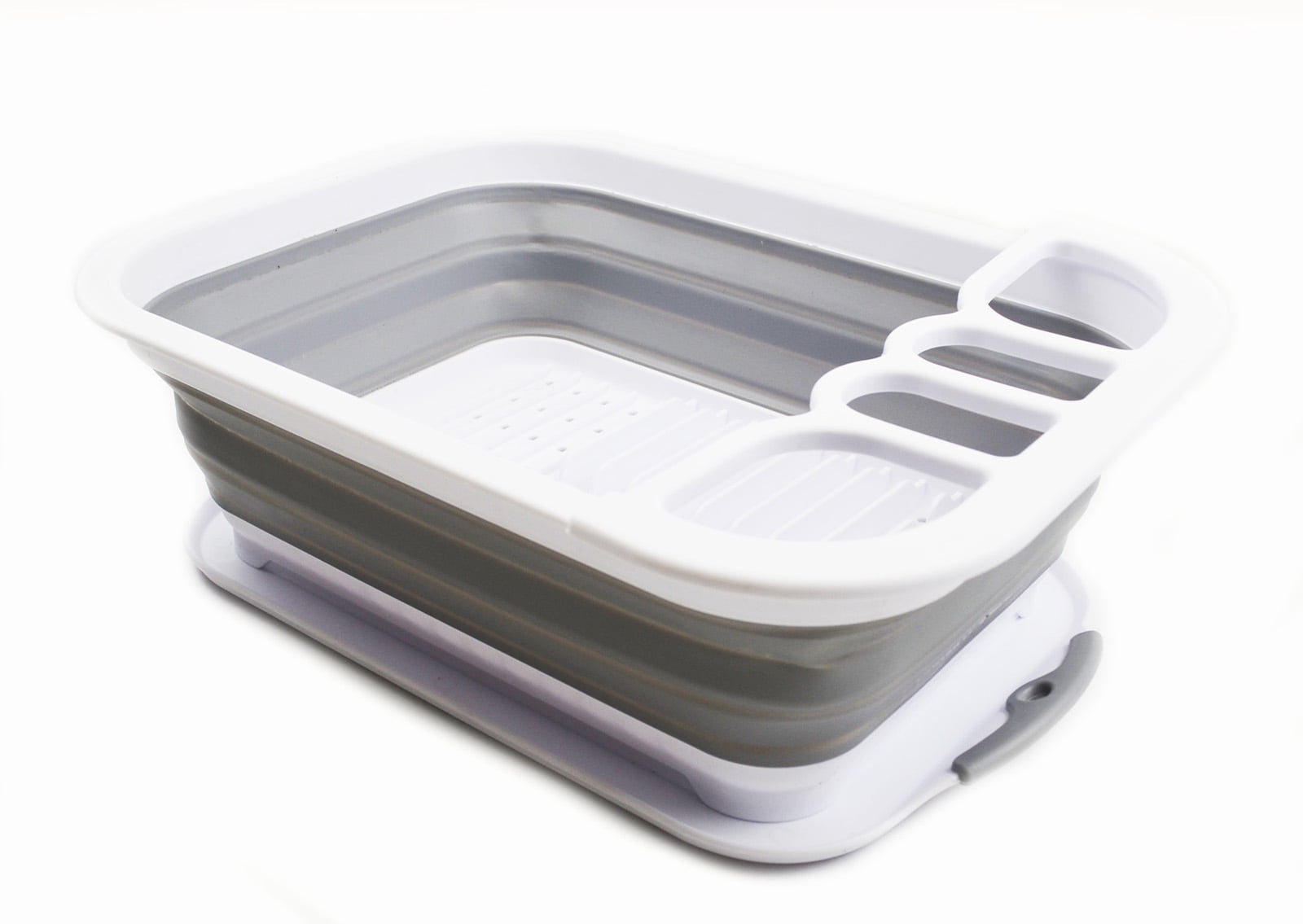 SAMMART Collapsible Dish Drainer with Drainer Board - Foldable Drying Rack Set - Portable Dinnerware Organizer - Space Saving Kitchen Storage Tray