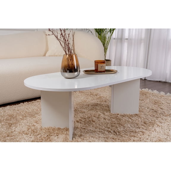 Modern Coffee Table, White Color, 46,7" W, 15,7" H, 23,6" D Marble Design, For Living Room & Contemporary Spaces