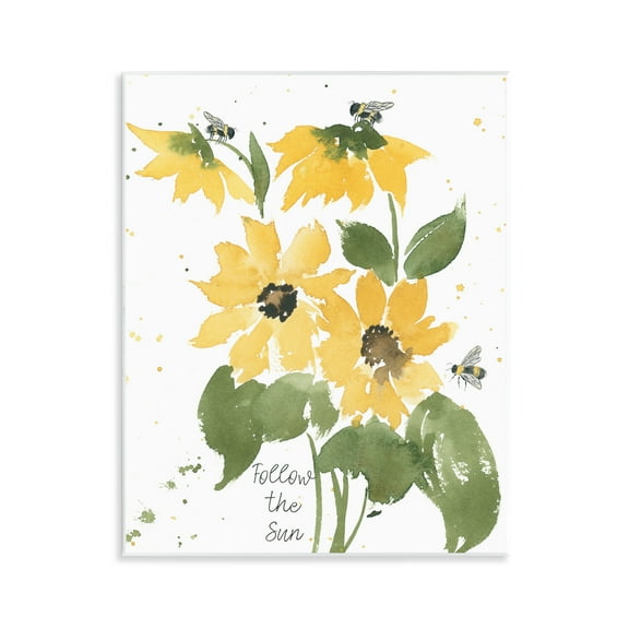 Stupell Industries Follow The Sun Phrase Botanical & Floral Painting Unframed Art Print Wall Art, 11 x 14
