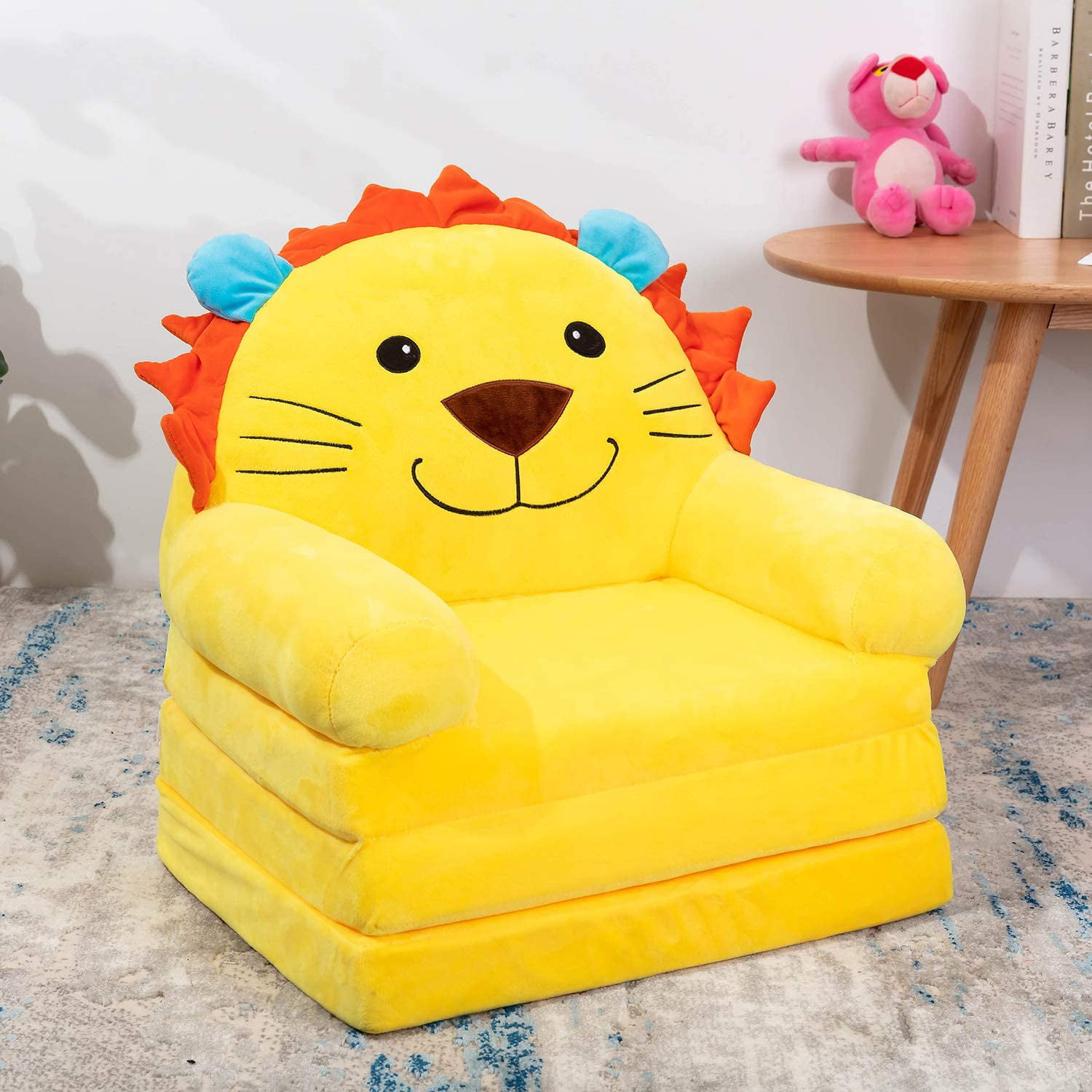 Kids Foldable Sofa Infant Cartoon Stripe Seat Chair Children Plush Cover 