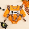 thumbnail image 3 of WIBACKER Baby Girl Halloween Outfits Newborn Smocked Bubble Romper Bodysuit Ruffle Long Sleeve Ghost Pumpkin Day Jumpsuit, 3 of 8