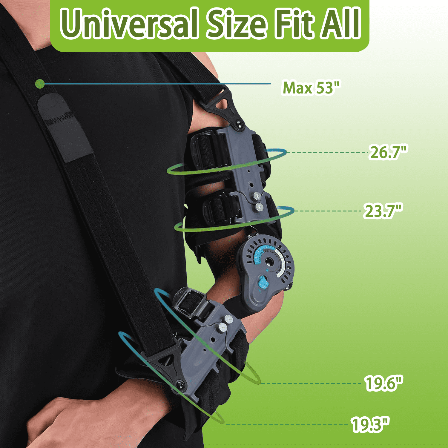 Komzer Hinged Elbow Brace, Adjustable ROM Post-Op Stabilizer with Sling for Arm Injury Recovery (Right)