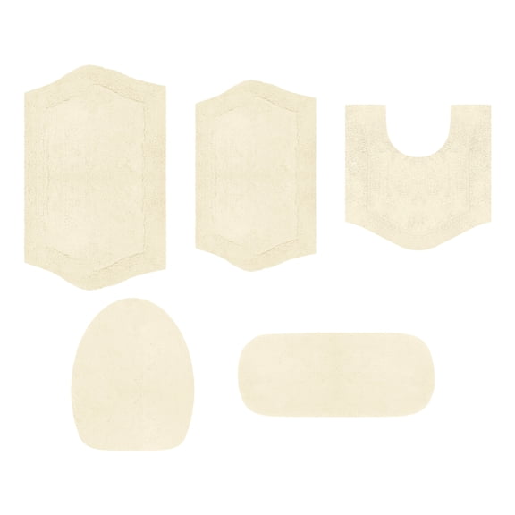 Home Weavers Inc Waterford Collection 100% Cotton Non-Slip Bathroom Rug Set, Machine Washable Bath Rug, 5 Piece Bath Mat Set with Tank Lid Cover Ivory