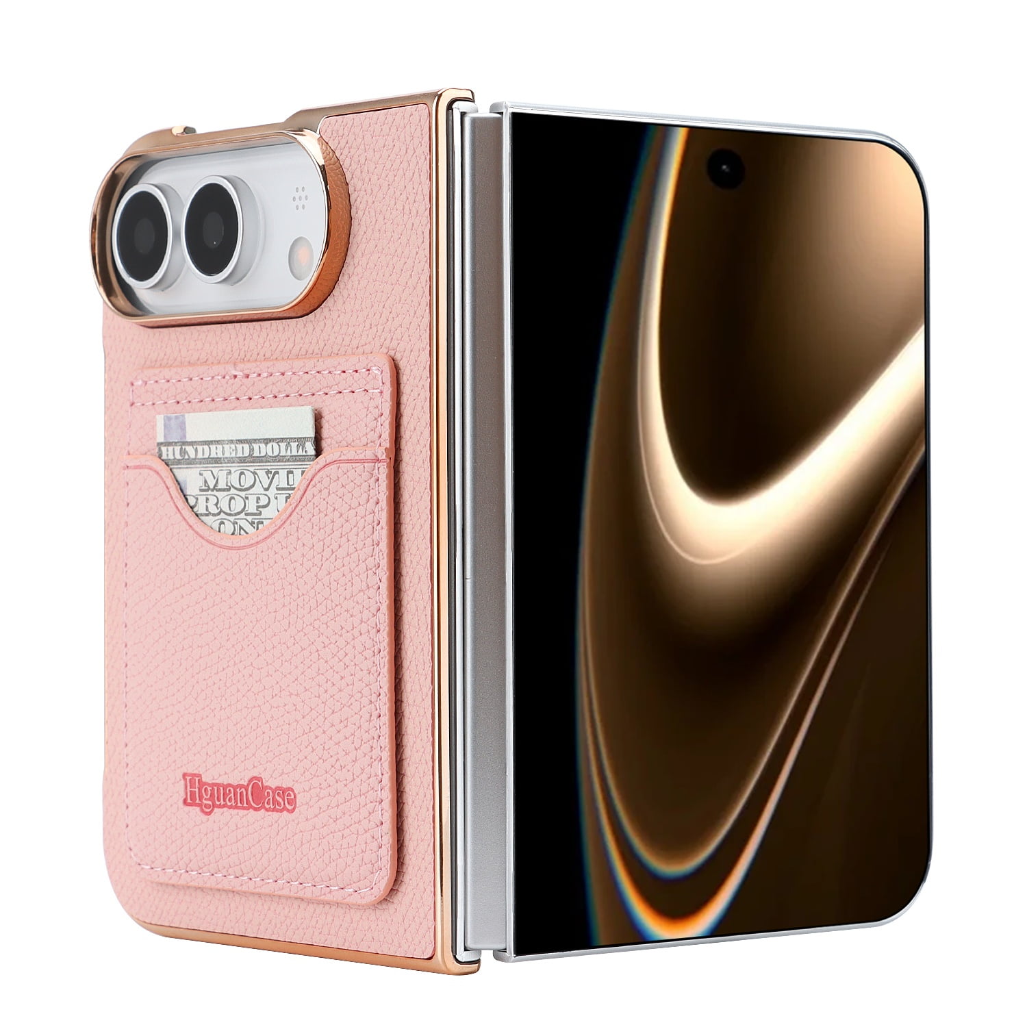 Mynvo Case for iPhone Duo with Card Holder, PU Leather RFID Blocking Wallet Phone Case Support Wireless Charging Shockproof Back Cover, Pink