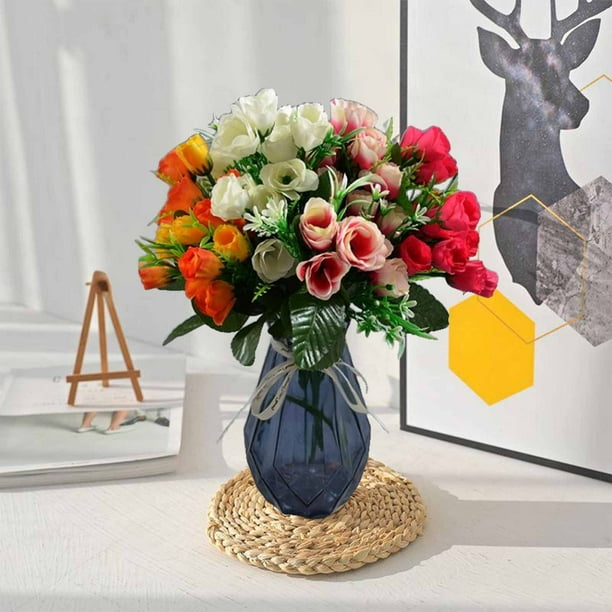 Flores artificiales 6 tallos 18 cabezas, decoración plástica para el hogar en rosa, amarillo, blanco, naranja, rojo - 14,17 pulgadas