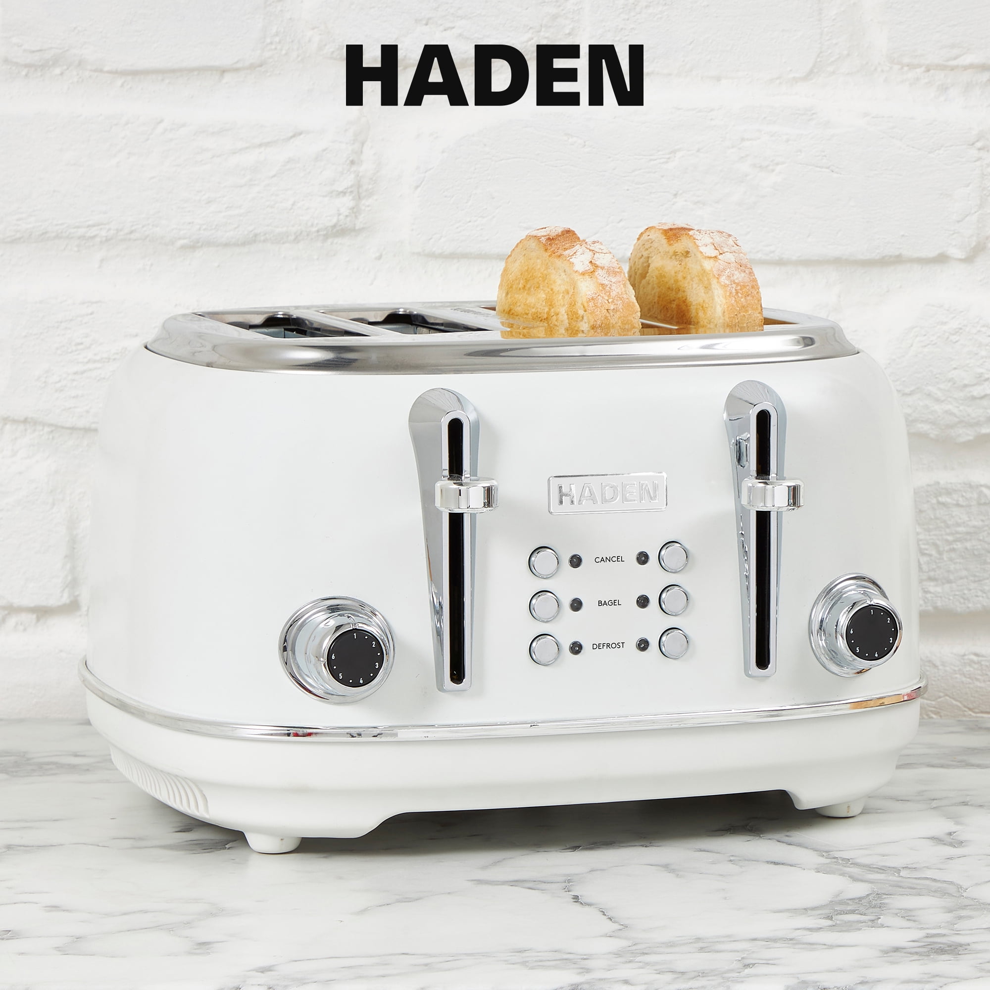 Haden Heritage 4 Slice Wide Slot Toaster & Coffee Maker, Ivory & Chrome