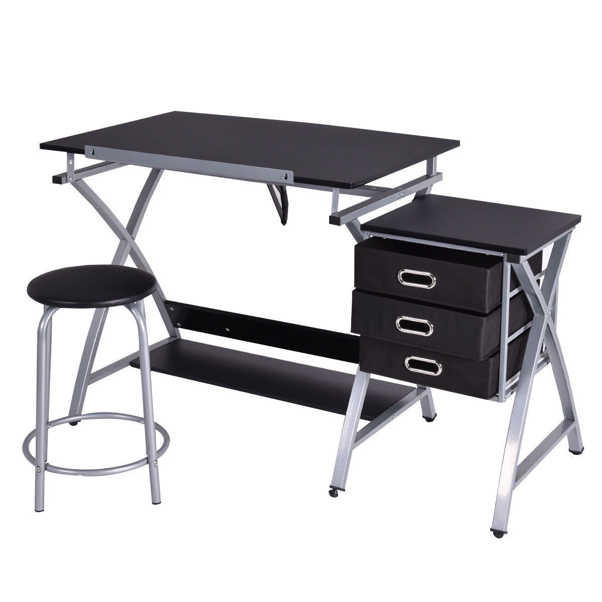 Costway Drafting Table Art Craft Drawing Desk Hobby Folding Costway Drafting Table Art Craft Drawing Desk Hobby Folding Adjule W Stool Com