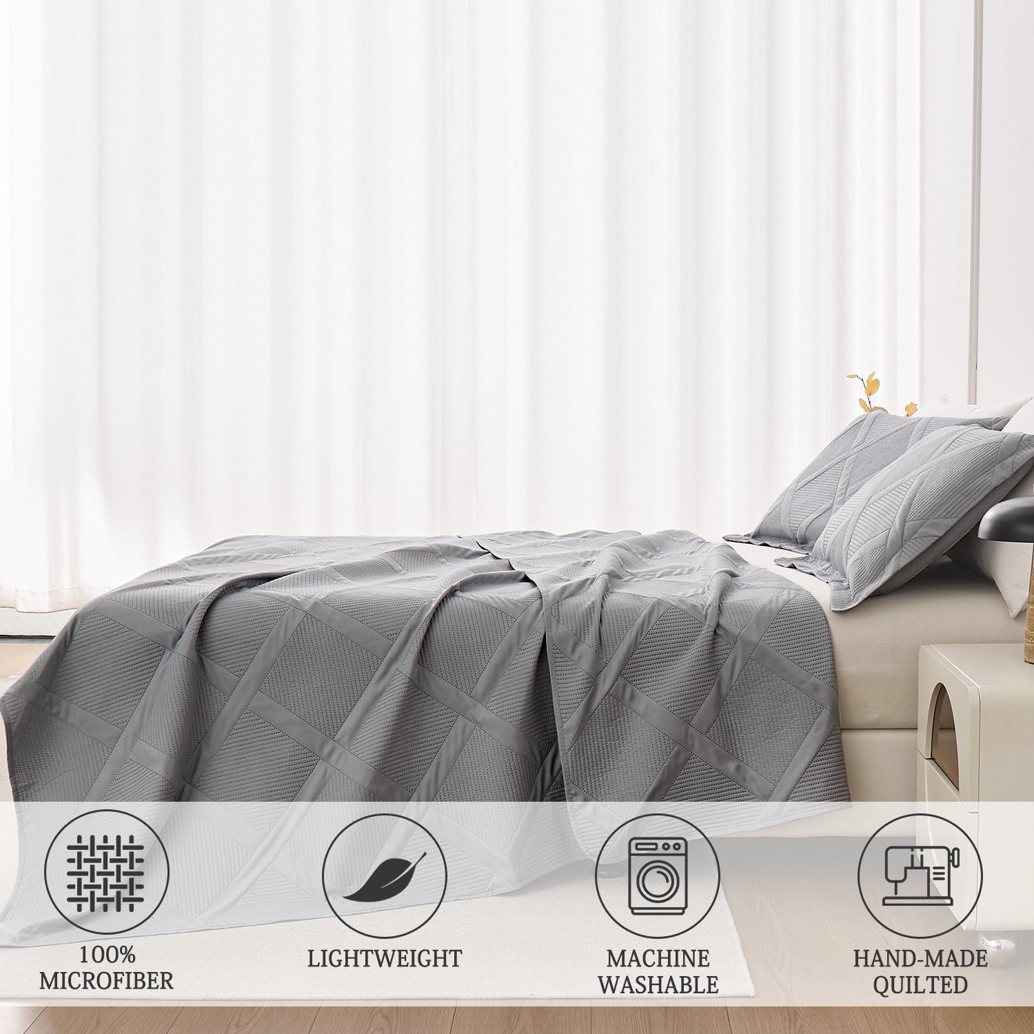 Jessy Home Queen/Full Size Quilts Dark Gray Lightweight Geometric Microfiber Bedspread Coverlet Set