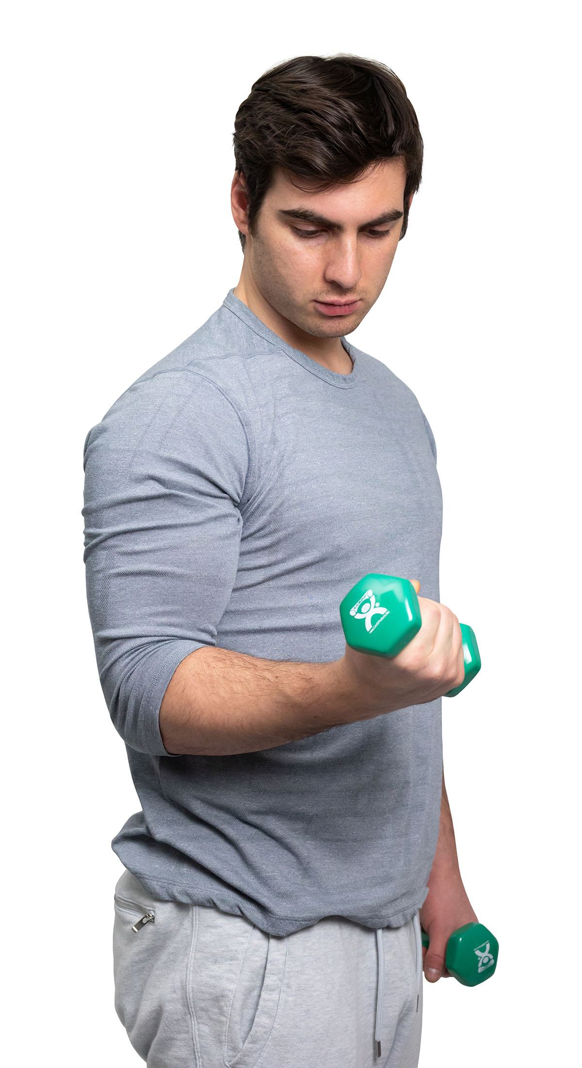 Vinyl-coated iron dumbbell, green, 3 lb, 1 each