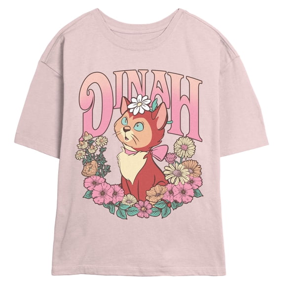 Junior's Alice in Wonderland Floral Dinah Graphic T-Shirt