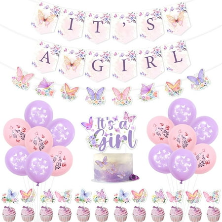 Butterfly Its a Girl Decorations Butterfly Its a Girl Banner Butterfly Garland Its a Girl Cake Topper Balloon Butterfly Baby Shower Decorations for Gender Reveal Spring Floral Theme Party