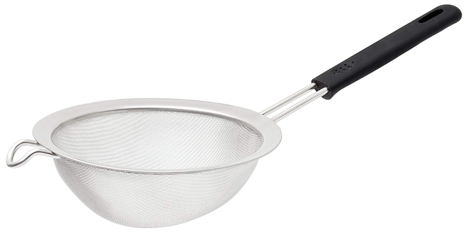 HIC Stainless Steel Fine Mesh Food Strainer with Black Silicone Handle