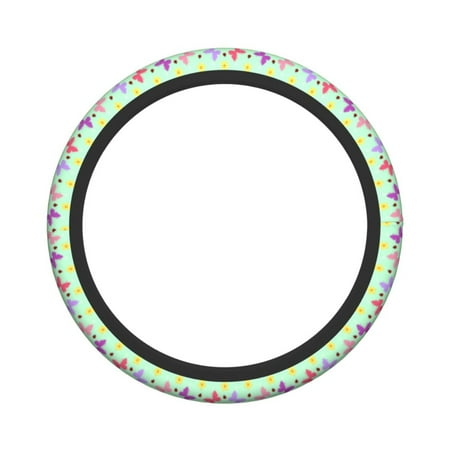 XMXY Car Steering Wheel Cover, Colorful Butterflies Flower Non-Slip Jeep Truck Universal Elastic Steering Wheel Protector 15 inch