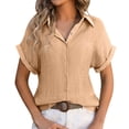 thumbnail image 1 of WEAIXIMIUNG Workout Shirts Women Pack Fitted Women Fashion Solid Button Loose Short Sleeve Casual Pleated Shirt Top, 1 of 6