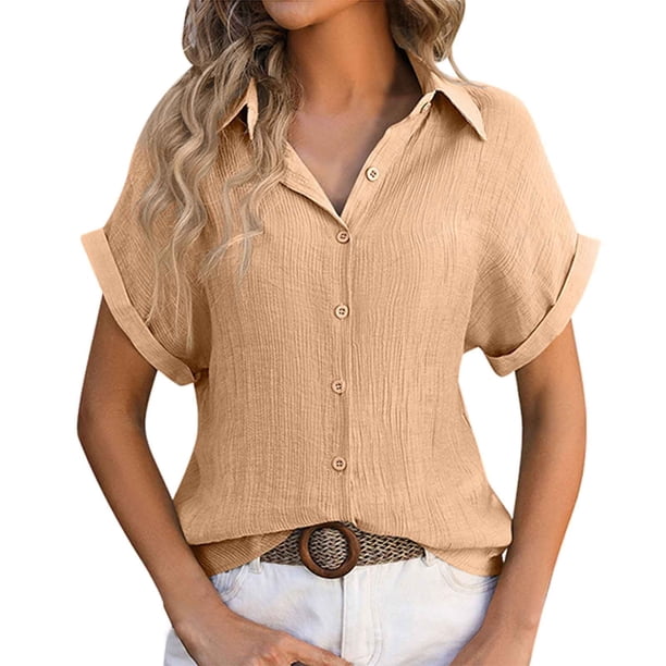 Camisa informal de manga corta holgada con botones, estampado floral y transparente en blanco, poliéster, tallas S-XXL, posición aleatoria