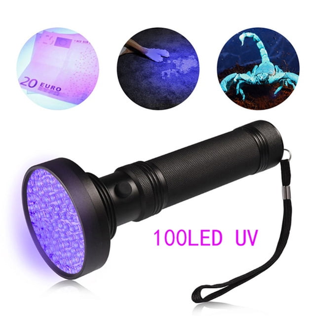 Linterna de luz negra UV395nm de 100 LED, luz ultravioleta LED, detector de orina y manchas de mascotas