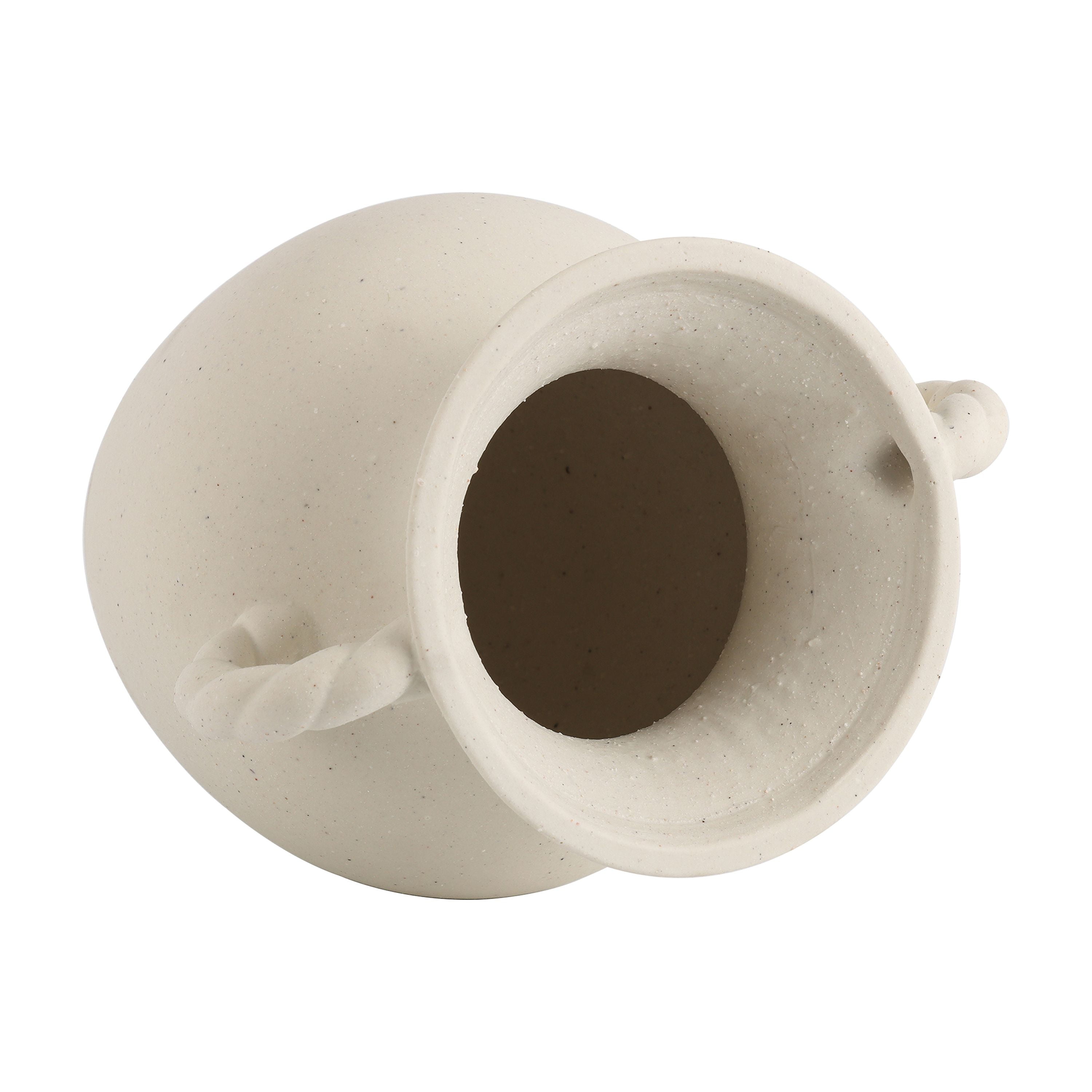 Home Decor Collection Sterling & Noble Home Off-White Ceramic Tabletop Vase with Knotted Design Handle, 10.87" Tall
