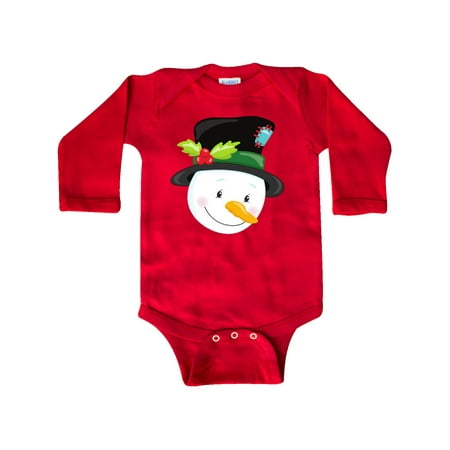

Inktastic Snowman With Hat Carrot Nose White Snowman Gift Baby Boy or Baby Girl Long Sleeve Bodysuit