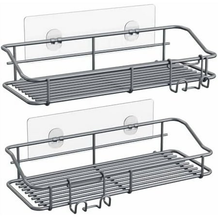 Shower Caddy Shelf with Hooks Storage Rack Organizer Adhesive Stainless Steel Without Drilling for Bathroom Lavatory Washroom Restroom Shower Toilet Kitchen – 2 Pack (Gray) Shower Caddy Shelf with Hooks Storage Rack Organizer Adhesive Stainless Steel Without Drilling for Bathroom Lavatory Washroom Restroom Shower Toilet Kitchen – 2 Pack (Gray)