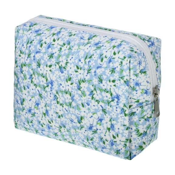 1 Pc Women Lightweight Flower Cosmetic Bag for Vacation Business Travel Blue Polyester