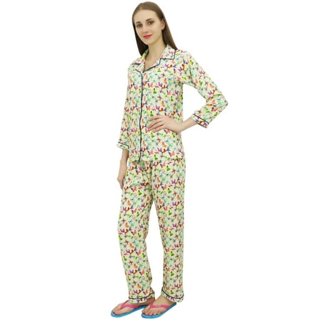 

Bimba Cream Button-Down Shirt With Elastic Waist Pajama Pant 2 Pcs Pj Sets-24
