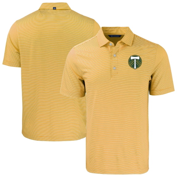 Men's-Cutter & Buck Gold Portland Timbers Forge Eco Double Stripe Stretch Recycled Tri-Blend Polo