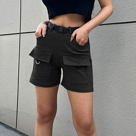 Women Work Pants Plus Size Women'S Spring/Summer Mid-Waist Pocket Denim Overalls Casual Shorts Pants Black S