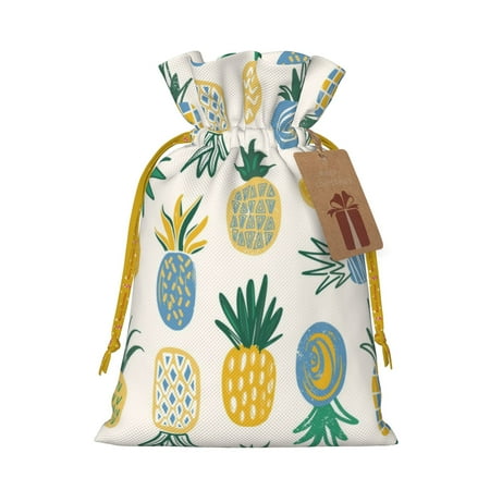 ZICANCN Christmas Gift Bags, Delicious Pineapple Tropical Fruit Reusable Fabric Drawstring Storage Bags with Drawstring, Medium Size