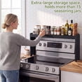 thumbnail image 2 of Wood Spice Rack Shelf for Kitchen Stove, 32.5" Waterproof Heat Insulation Stove Top Shelf, Wooden Countertop Spice Rack Organizer for Electric Stove and Gas Stove, Black, 2 of 7