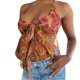 thumbnail image 1 of Slatcetga Mujeres Cuello En V Profundo Lazo Frente Top Cuello Halter Dobladillo Dividido Sin Espalda Traje De Verano Vintage Rosa Rojo S, 1 of 8