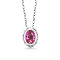 Gem Stone King 0.80 Ct Oval Pink Mystic Topaz 925 Sterling Silver Pendant With Chain