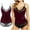 Wine Red, variant on siminseming Christmas Women's Sleepwear Women Lingerie V Neck Nightwear Ice Silk Sleepwear Lace Chemise Clothing Shoes & Accessories
