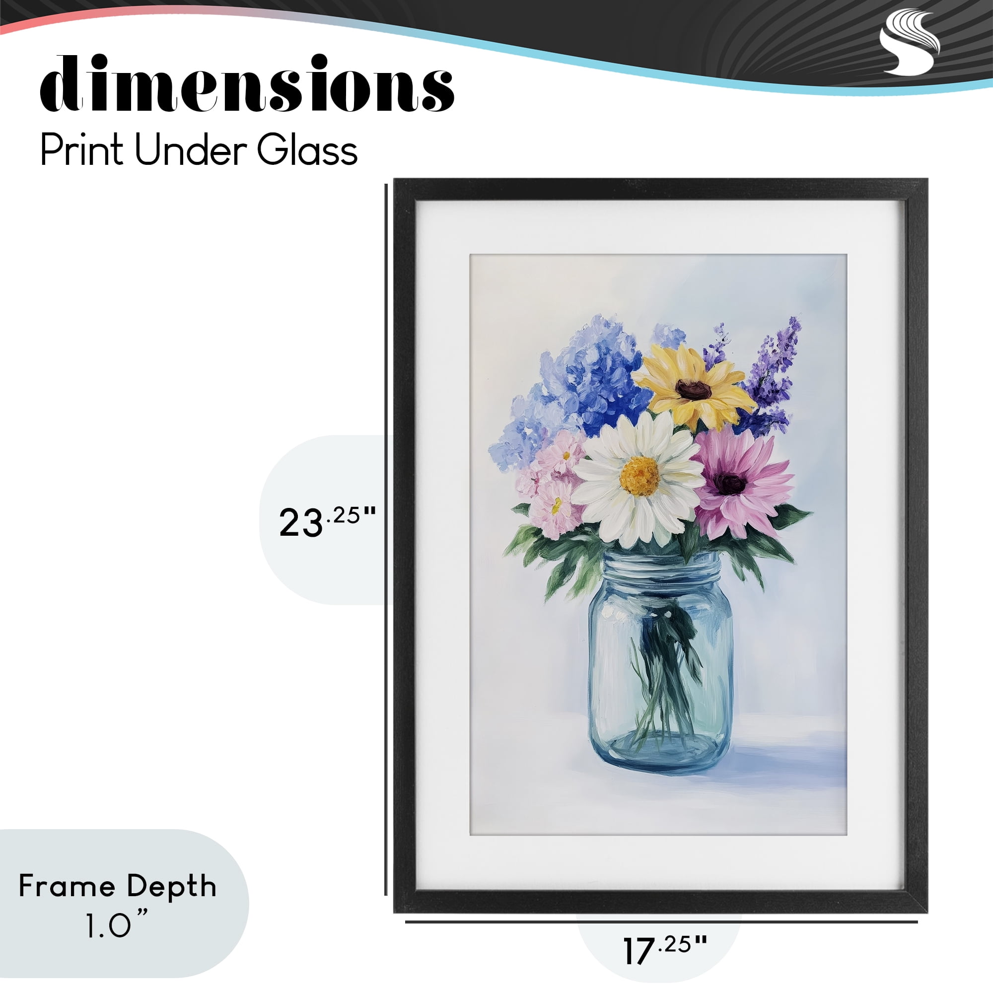 Stupell Industries Country Jar Wildflower Bouquet Black Framed Print Under Glass, design by Petal Prints Design