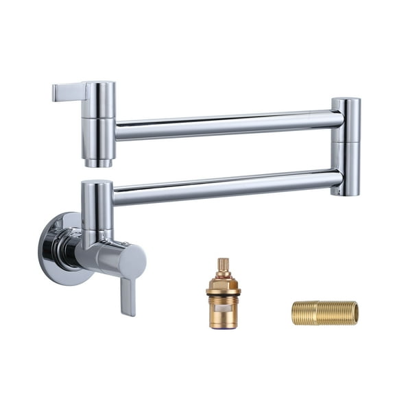 Wowow Wall Mounted Pot Filler Faucet with Double-handle, Solid Brass Kitchen Faucets in Chrome