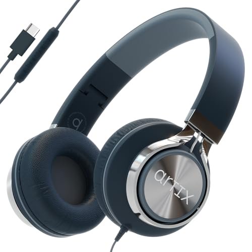ARTIX CL750 USB C Auriculares con cable con micrófono y control de volumen Aislamiento de ruido para iPhone 15-16, Auriculares de computadora Samsung con cable, supraaurales con cable, Plug in and Pla