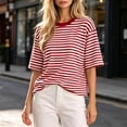 thumbnail image 2 of Lmnyox Striped T Shirt for Women Half Sleeve Round Neck Trendy Pullover Tee Fashion Loose Basic Summer Tops Outfits, 2 of 8