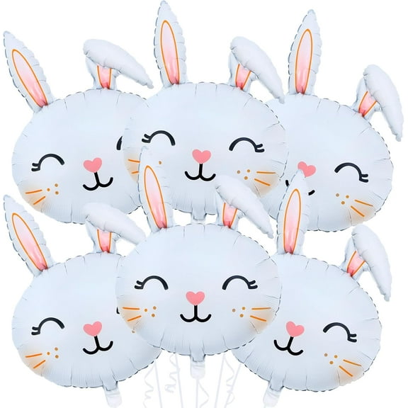 Foil Bunny Head Balloons, 6-Piece Easter Theme Mylar Party Decoration Set, Rabbit Shape Helium Balloons For Birthday And Holiday Celebration, Multicolor