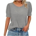 thumbnail image 3 of T Shirts for Women Basic Folded Short Sleeve Elastic Cuffs Round Neck Loose Tops Spring and Summer Crew Neck Tee Women's Top, 3 of 8