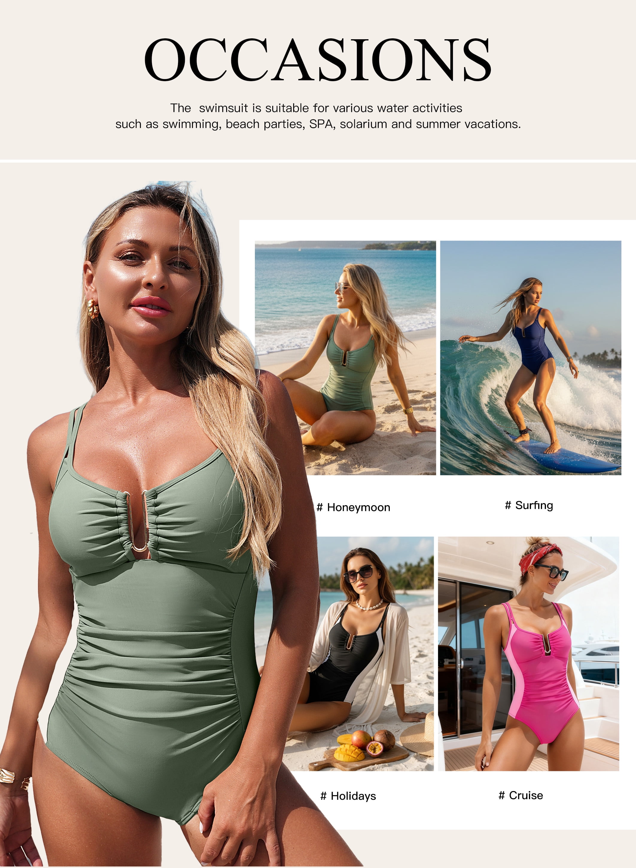 Eytino One Piece Swimsuits for Women Tummy Control Ruffled Bathing Suit U-Wire Cutout Swim Suit Swimwear