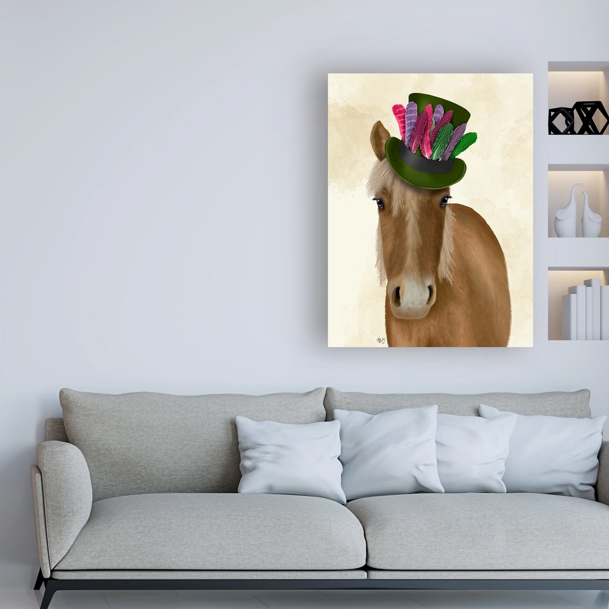 Trademark Fine Art 'Horse with Feather Hat' Canvas Art by Fab Funky