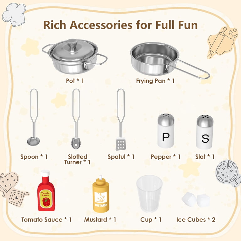 Wooden Kids Play Kitchen with Accessories, 11 Pieces photo 5