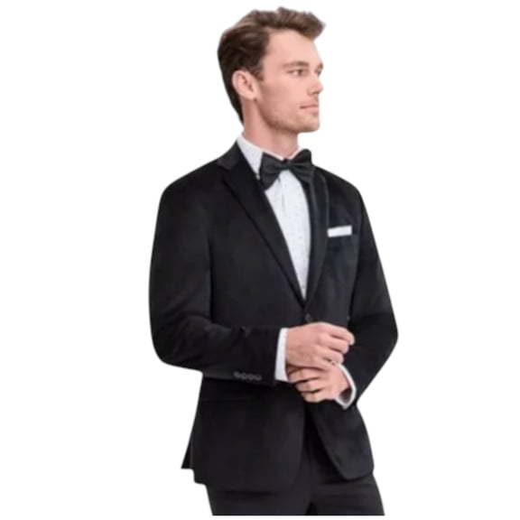 Bar III Mens Slim fit Velvet Sport Coat Blazer 44 R Black Solid Stretch