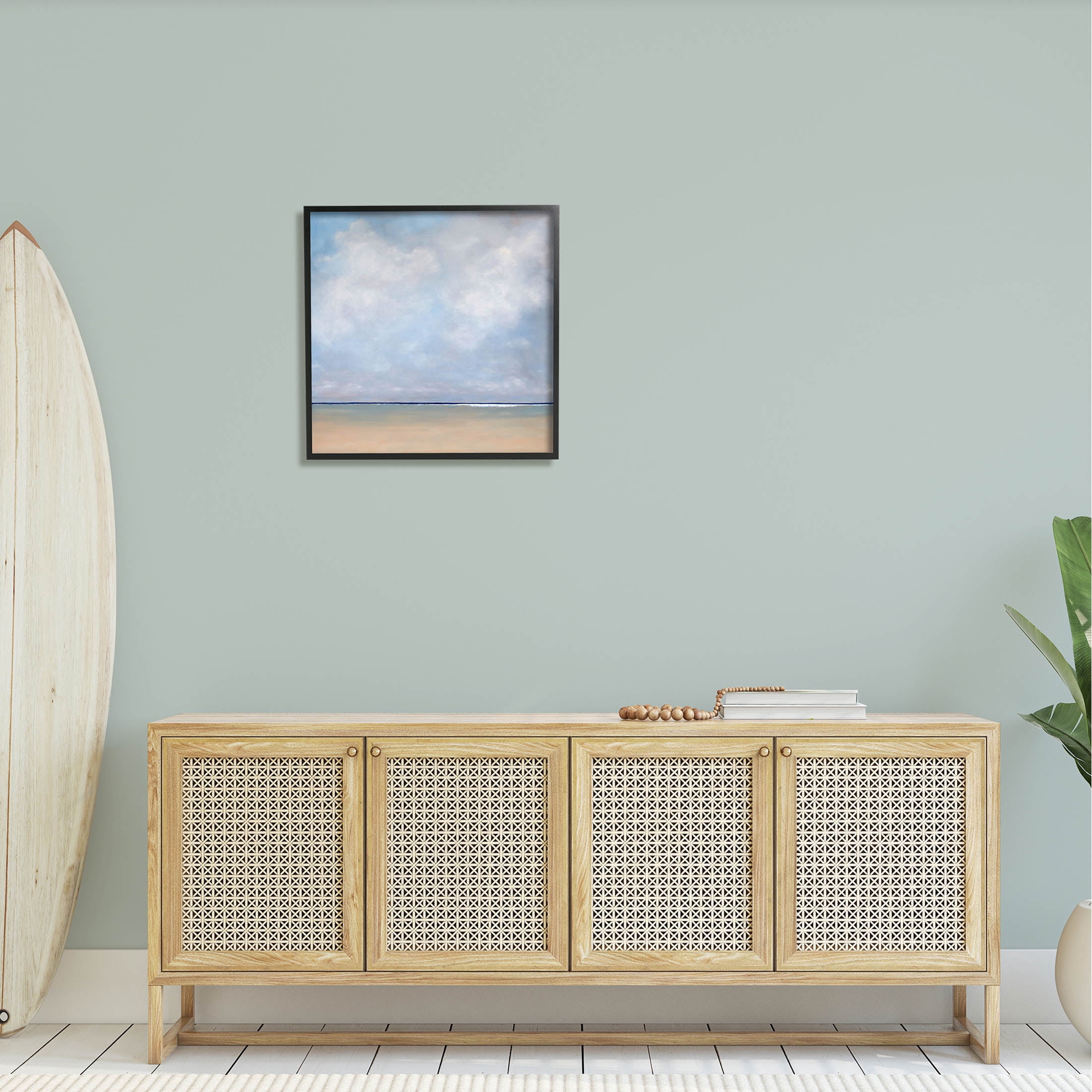 Stupell Industries Abstract Beach Clouds Ocean Horizon Painting Black Framed Art Print Wall Art, Design by Catherine Andersen
