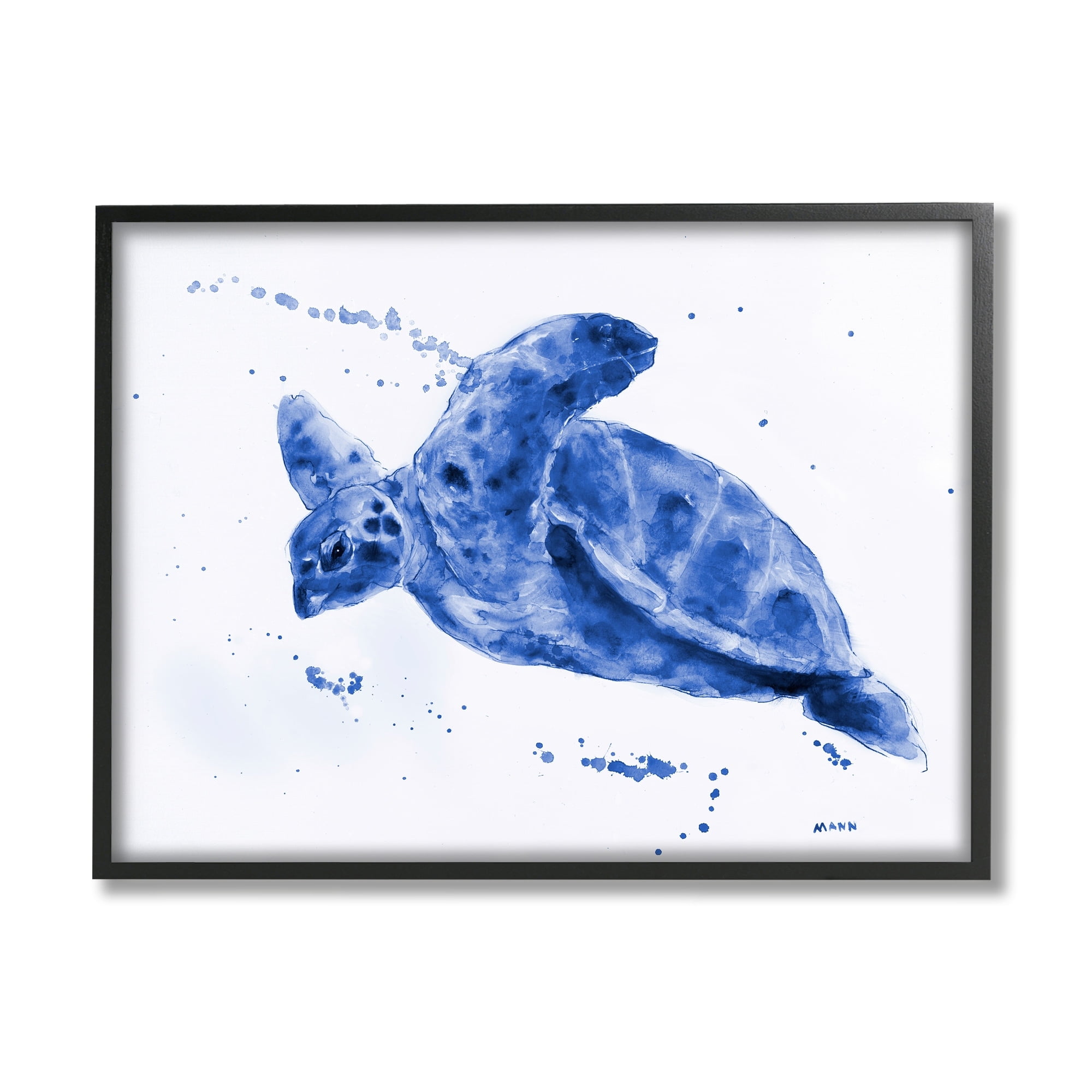 Stupell Industries Blue Sea Turtle Splashing Water Bubbles Design Framed Wall Art, 30 x 24, Design by Patti Mann