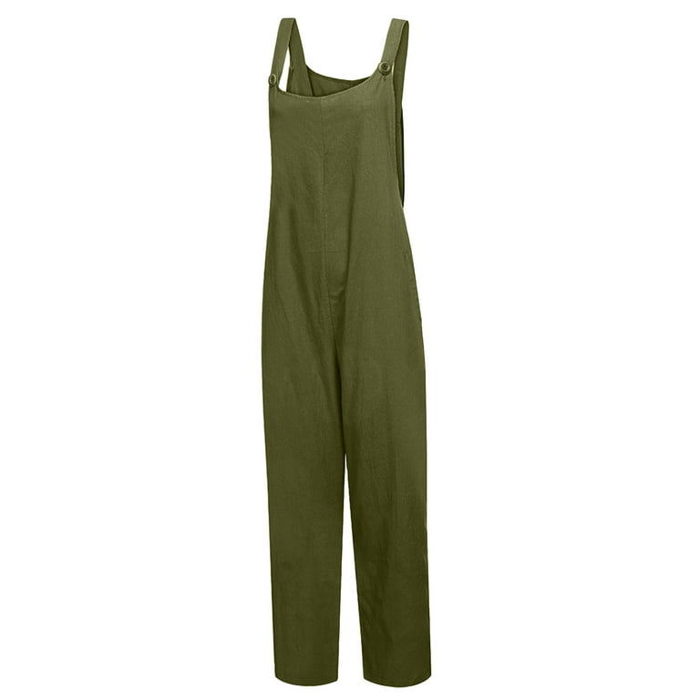 Summer Green Linen Jumpsuit Women, Casual Linen Dungarees, Linen Overalls,  Cropped Leg Plus Size Romper Harem Jumpsuit With Pockets C1697 