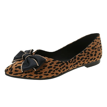 

nsendm Formal Flats Shoes Women Flats For Women Leopard Bow Womens Flats Womens Canvas Shoes Slip on Ballet Flats Brown 7.5