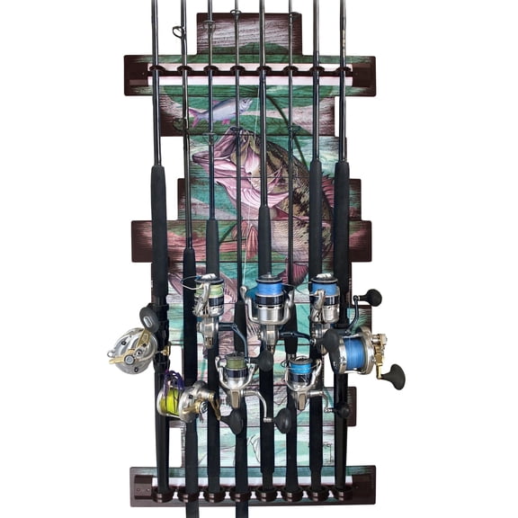 Guy Harvey Fishing Rod Storage Rack, Wall Mount Organizer, Holds 8 Rods