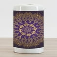 thumbnail image 2 of Mandala Ceramic Toothbrush Holder, Round Bohemian Motif Leaves Folkloric Print, Decorative Versatile Countertop for Bathroom, 4.5" X 2.7", Violet Purple and Yellow, 2 of 4