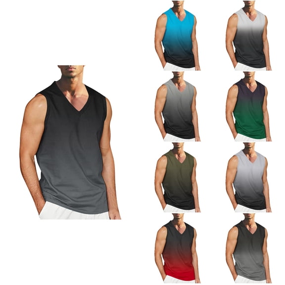 Abtuhar Men Summer Casual Trendy Solid Sports Sleeveless V-Neck Loose Tank Top,Blue,M